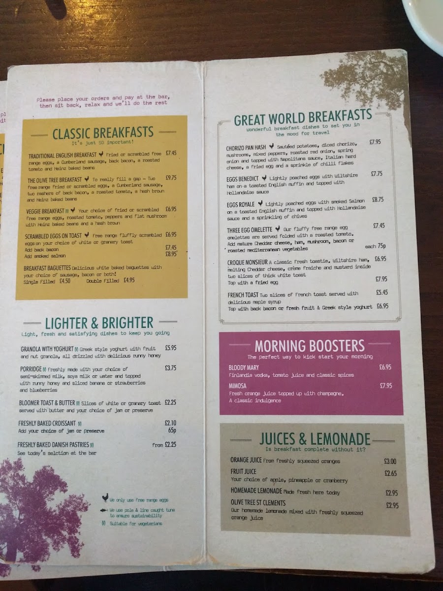 The Olive Tree menu board
