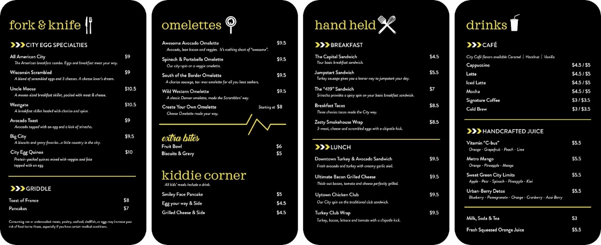 City Egg menu board