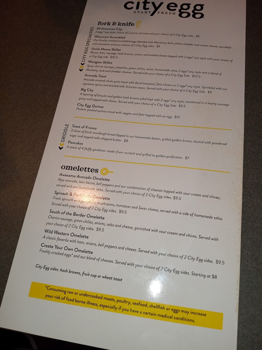 City Egg menu board