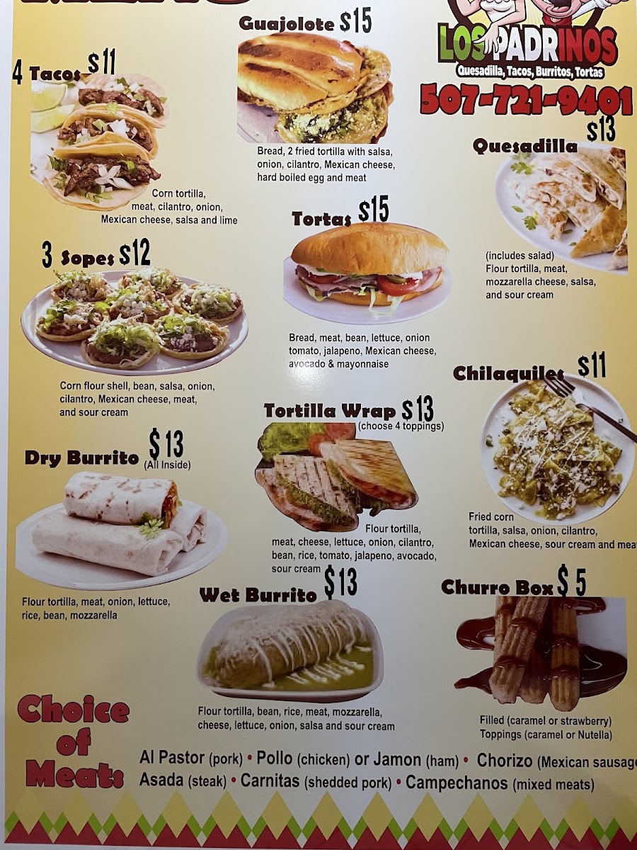 Los Padrinos LLC menu board