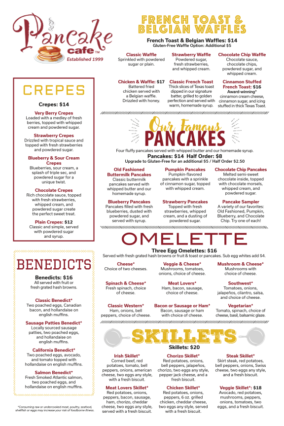 Pancake Cafe Hoffman Estates | Breakfast, Brunch, Lunch menu board