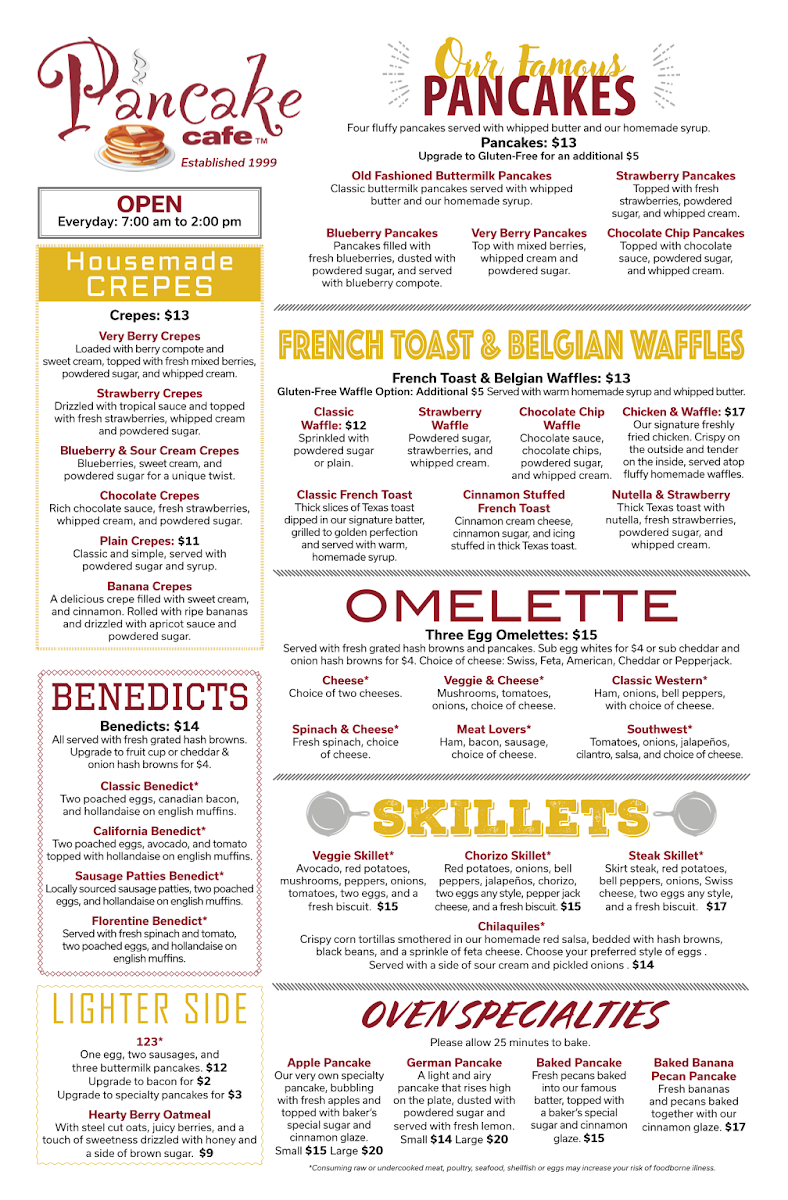 Pancake Cafe Hoffman Estates | Breakfast, Brunch, Lunch menu board