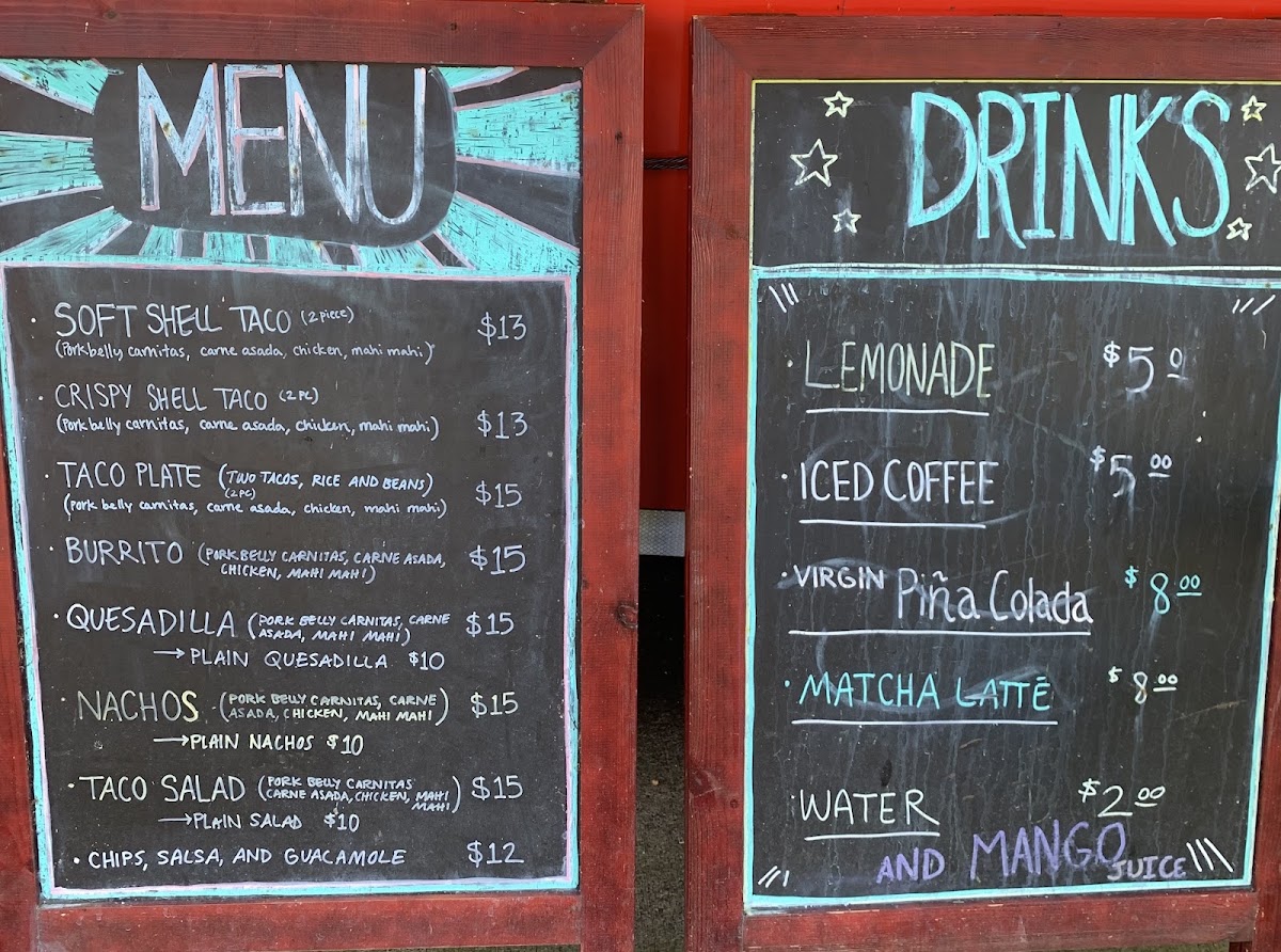 Ae’s Sassy Tacos menu board