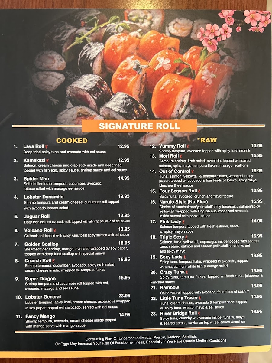 Mori Asian Cuisine menu board