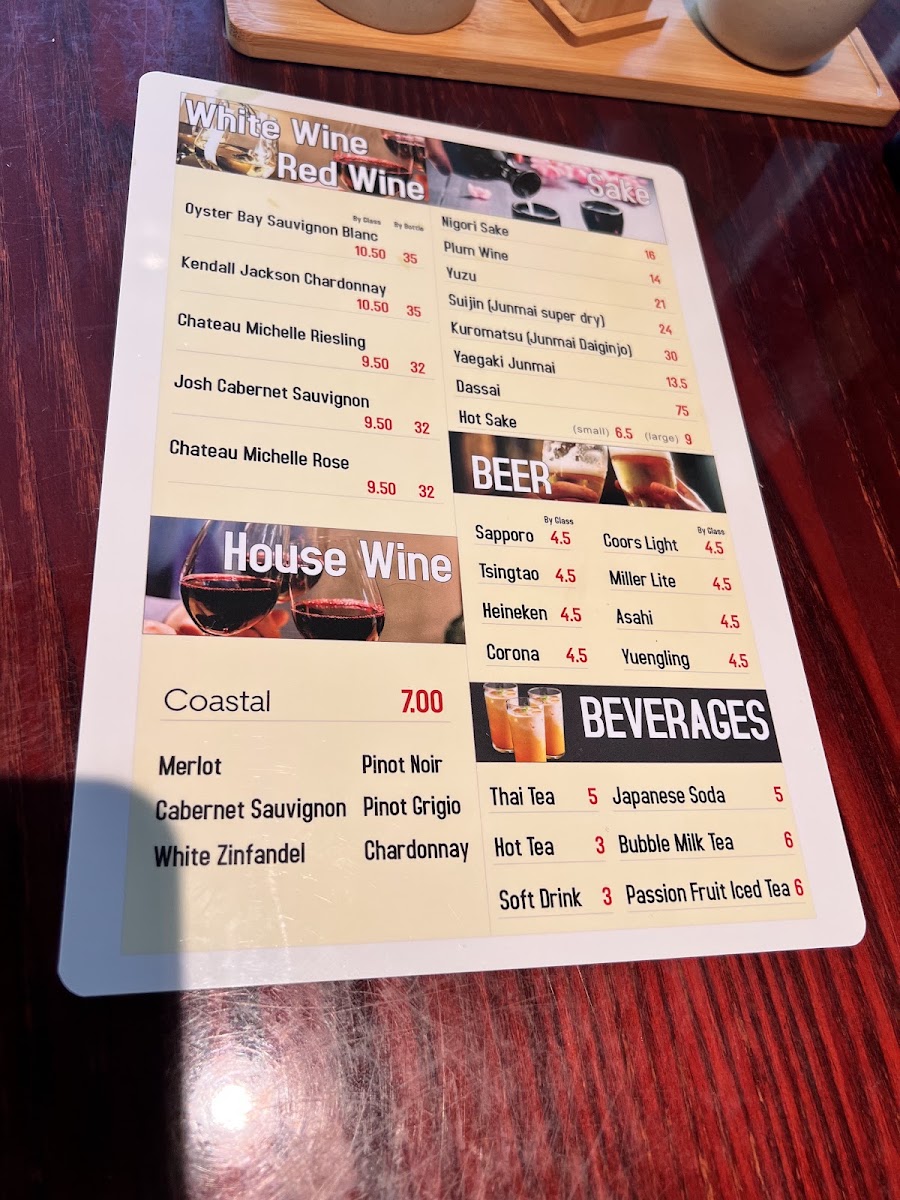 Mori Asian Cuisine menu board