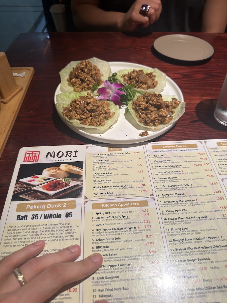 Mori Asian Cuisine menu board
