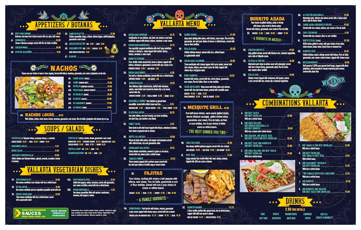 Vallarta Mexican Restaurant menu board