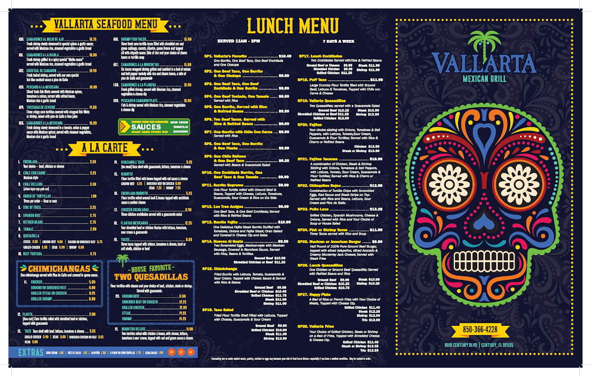 Vallarta Mexican Restaurant menu board