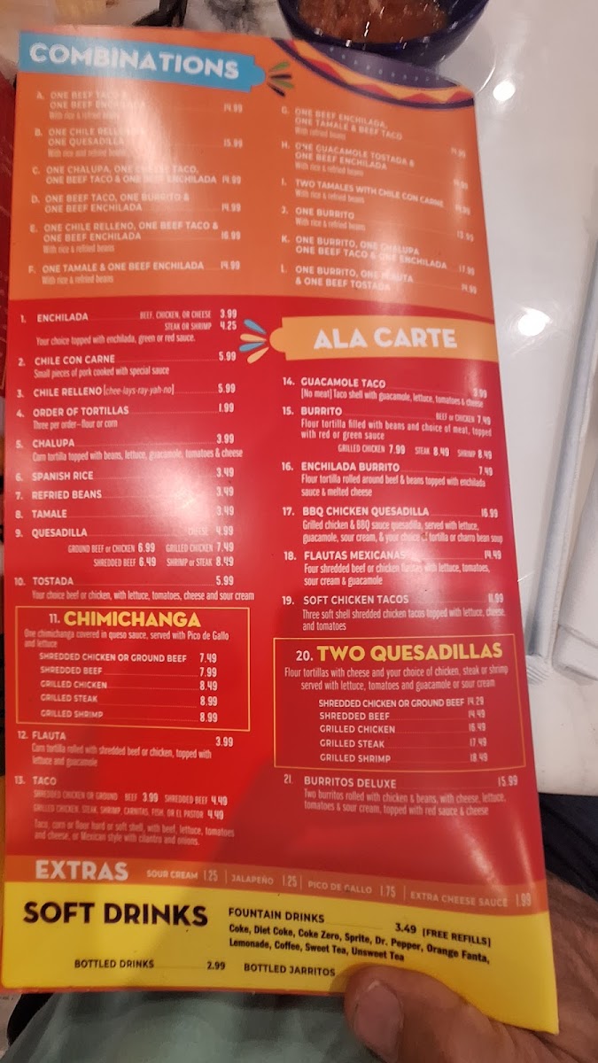 Vallarta Mexican Restaurant menu board