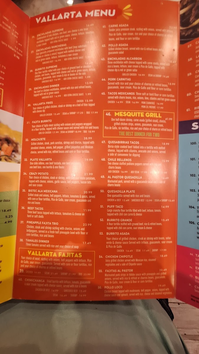 Vallarta Mexican Restaurant menu board