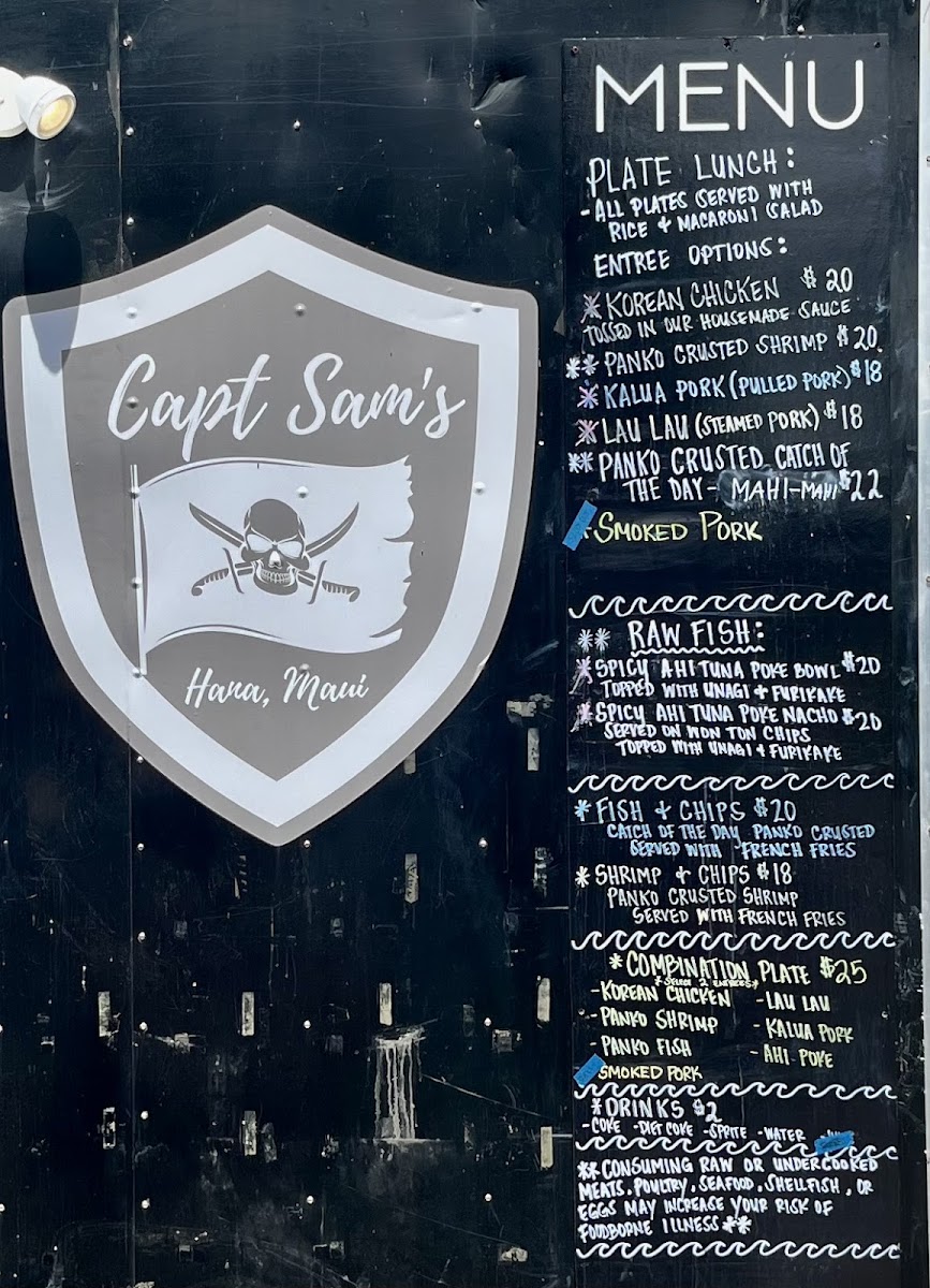 Capt Sam's Food Truck menu board