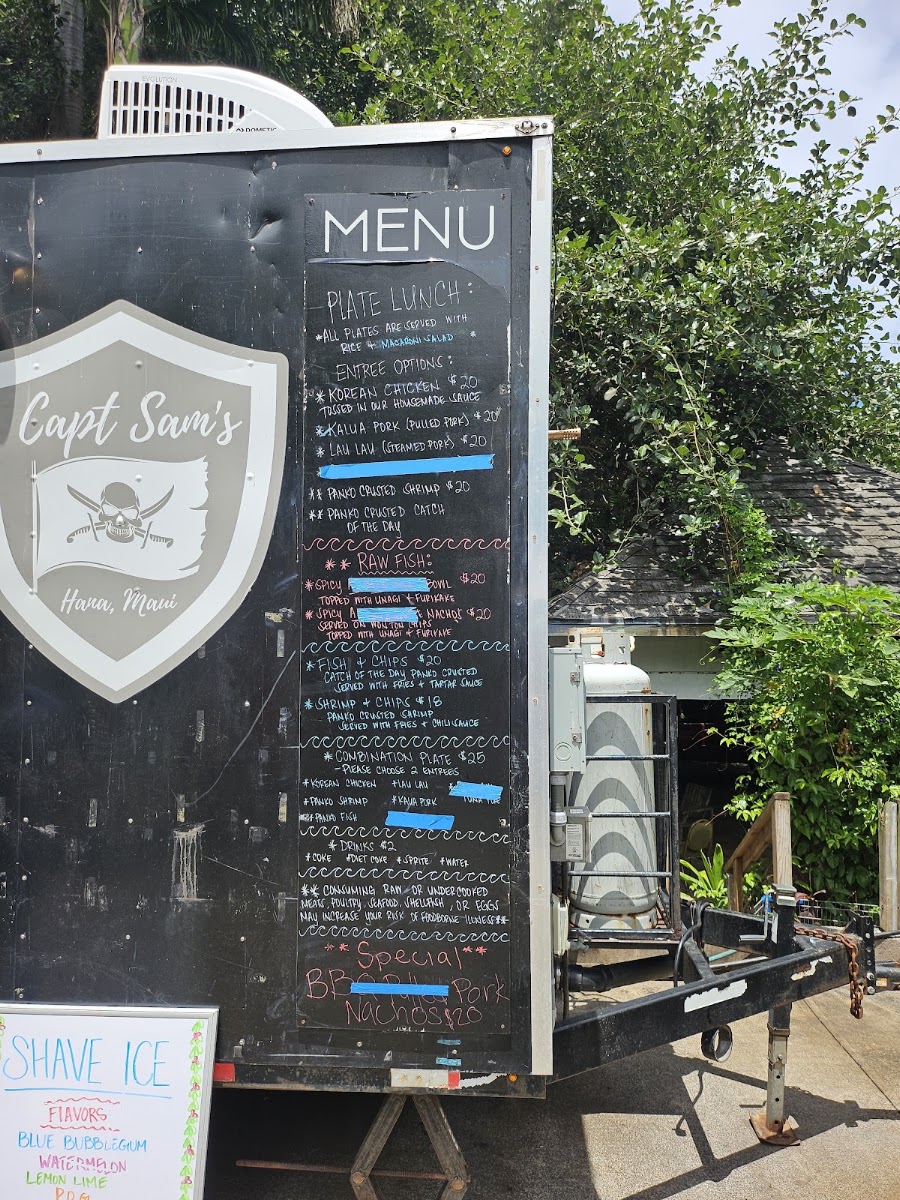 Capt Sam's Food Truck menu board