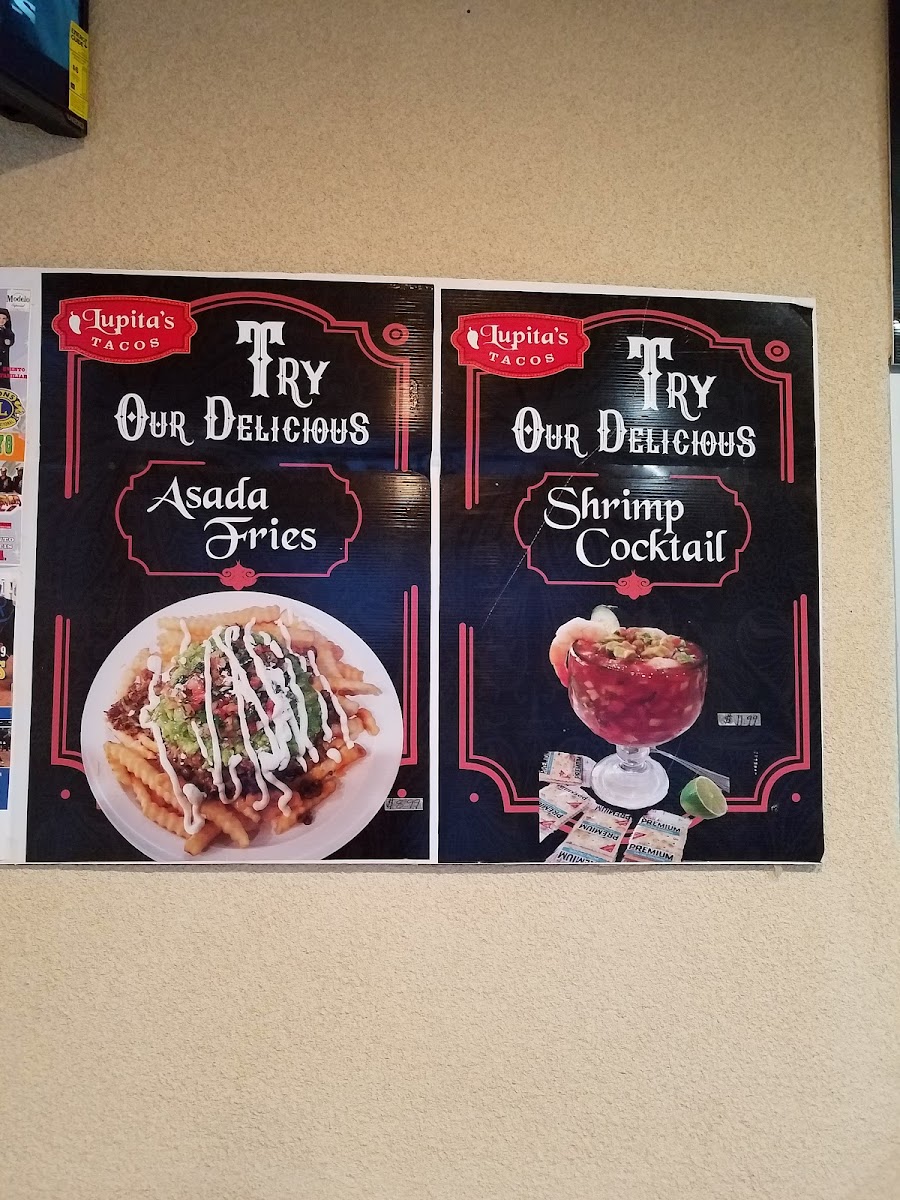 Lupita's Tacos menu board