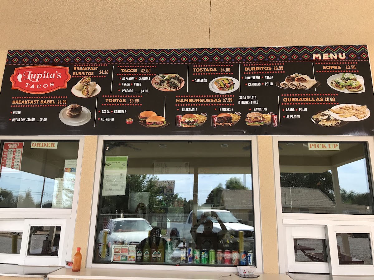 Lupita's Tacos menu board