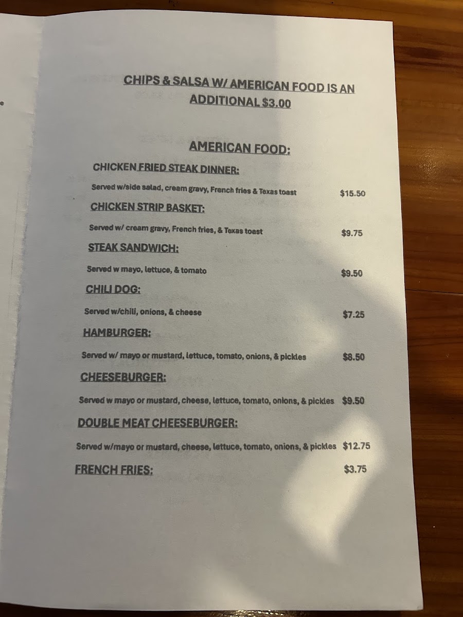 Log Cabin Inn menu board