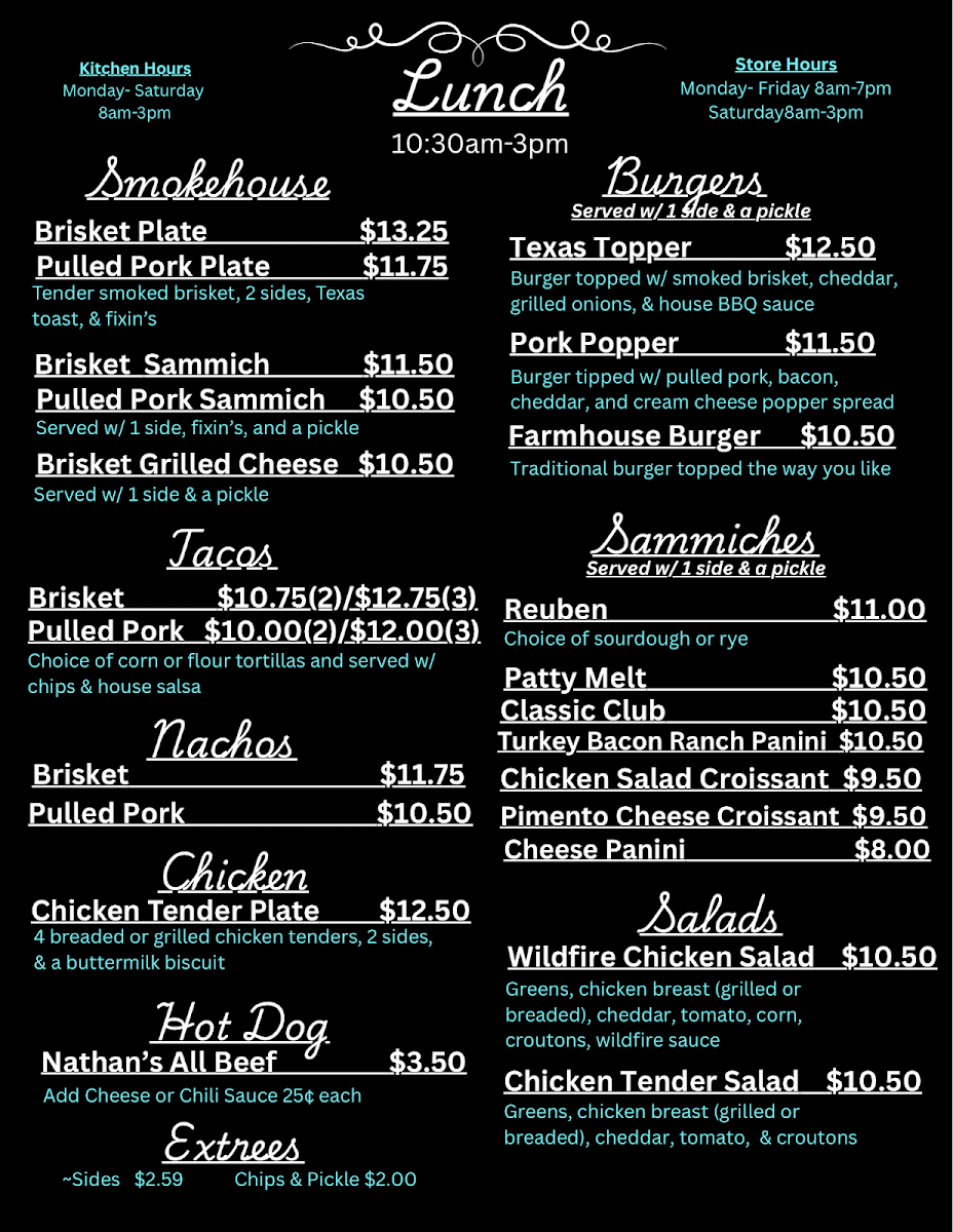 Reba’s menu board