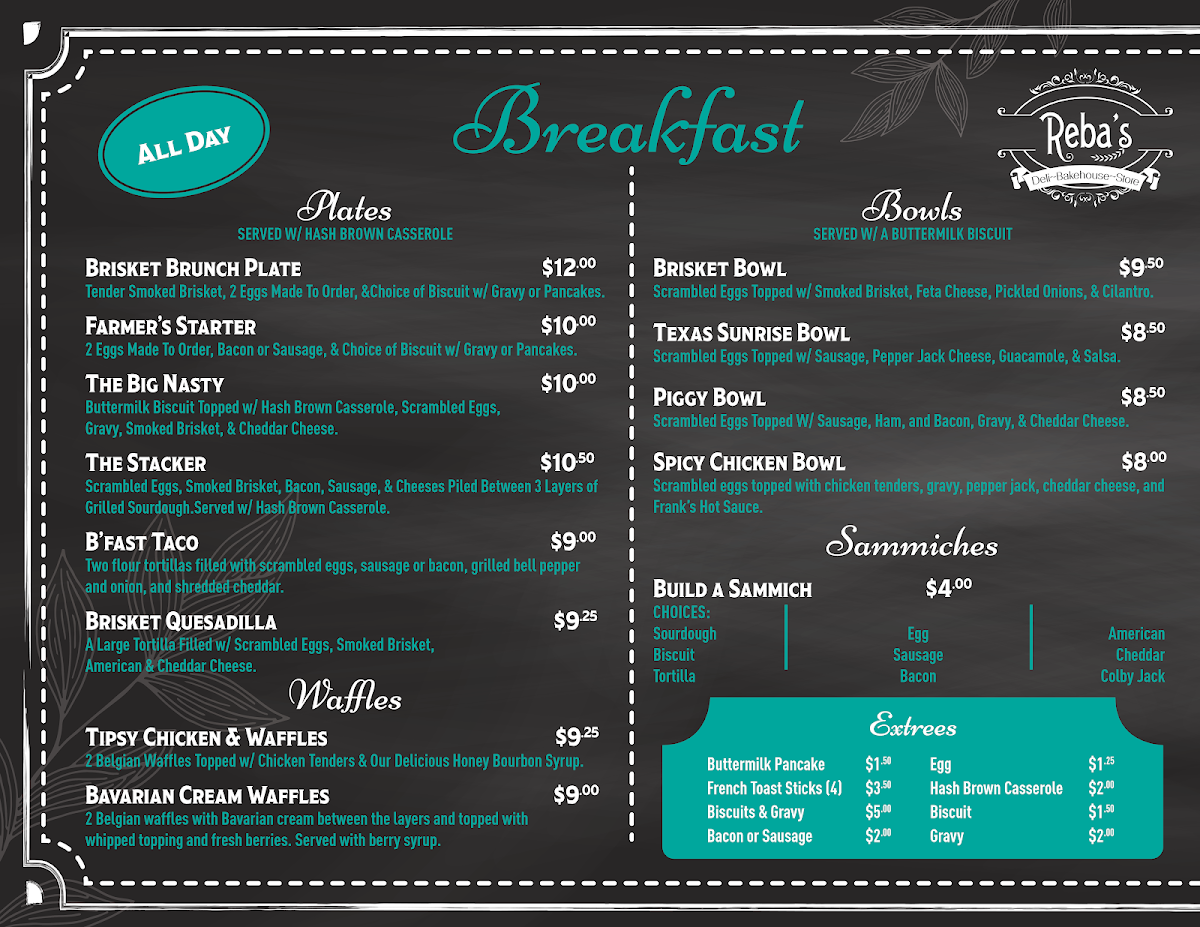 Reba’s menu board