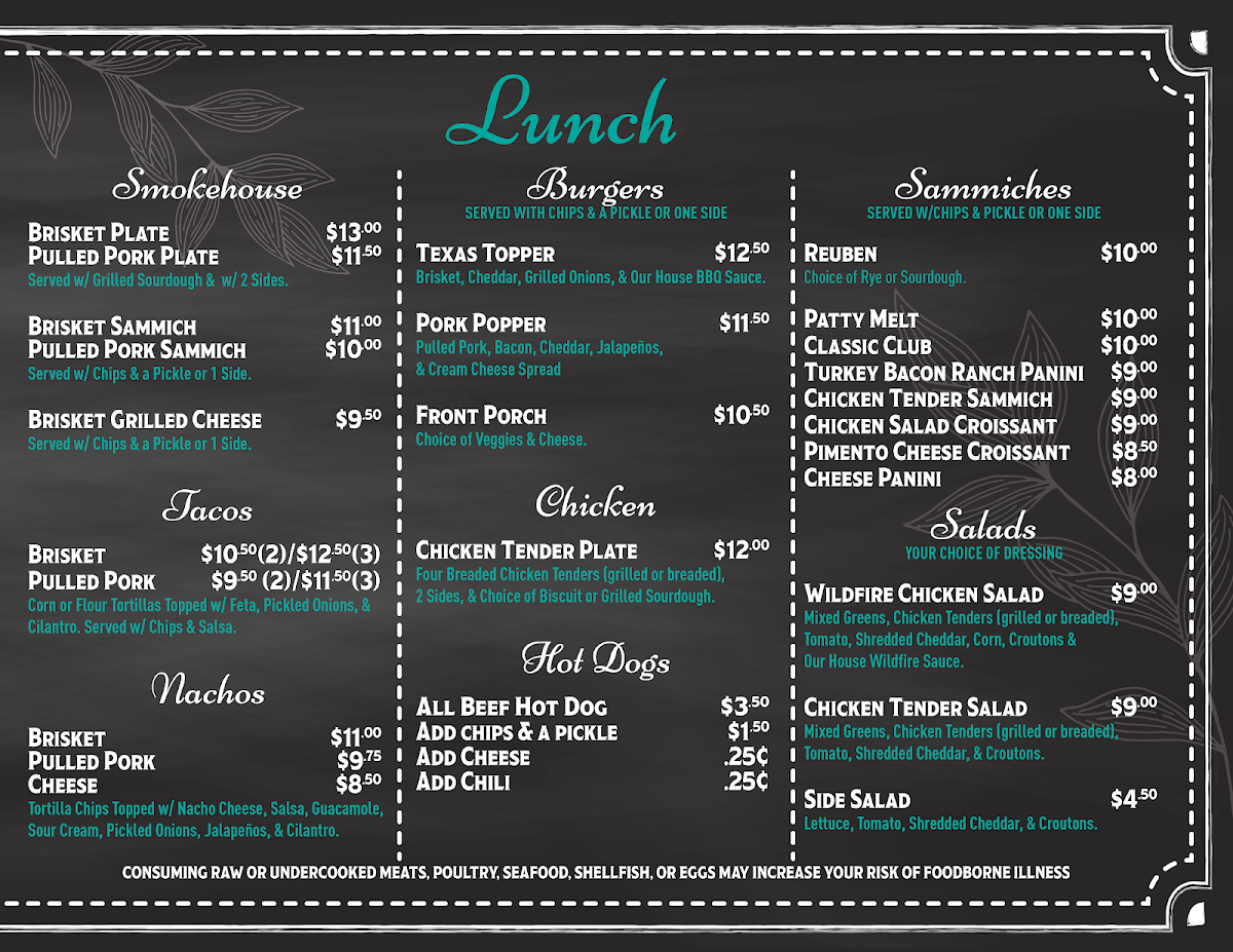 Reba’s menu board