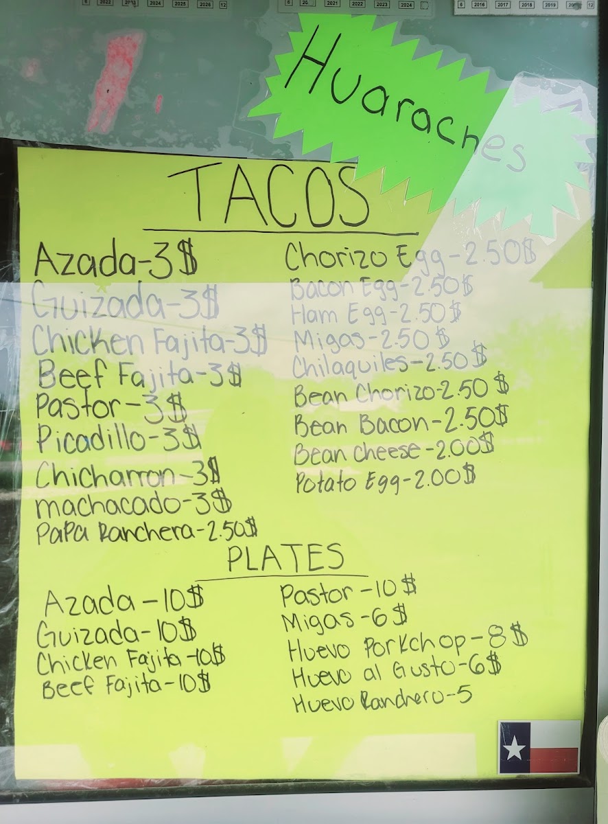 BreakFast At Marys (Tacos Mary's) menu board