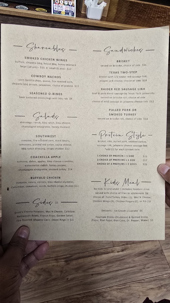 Fire + Smoke BBQ menu board