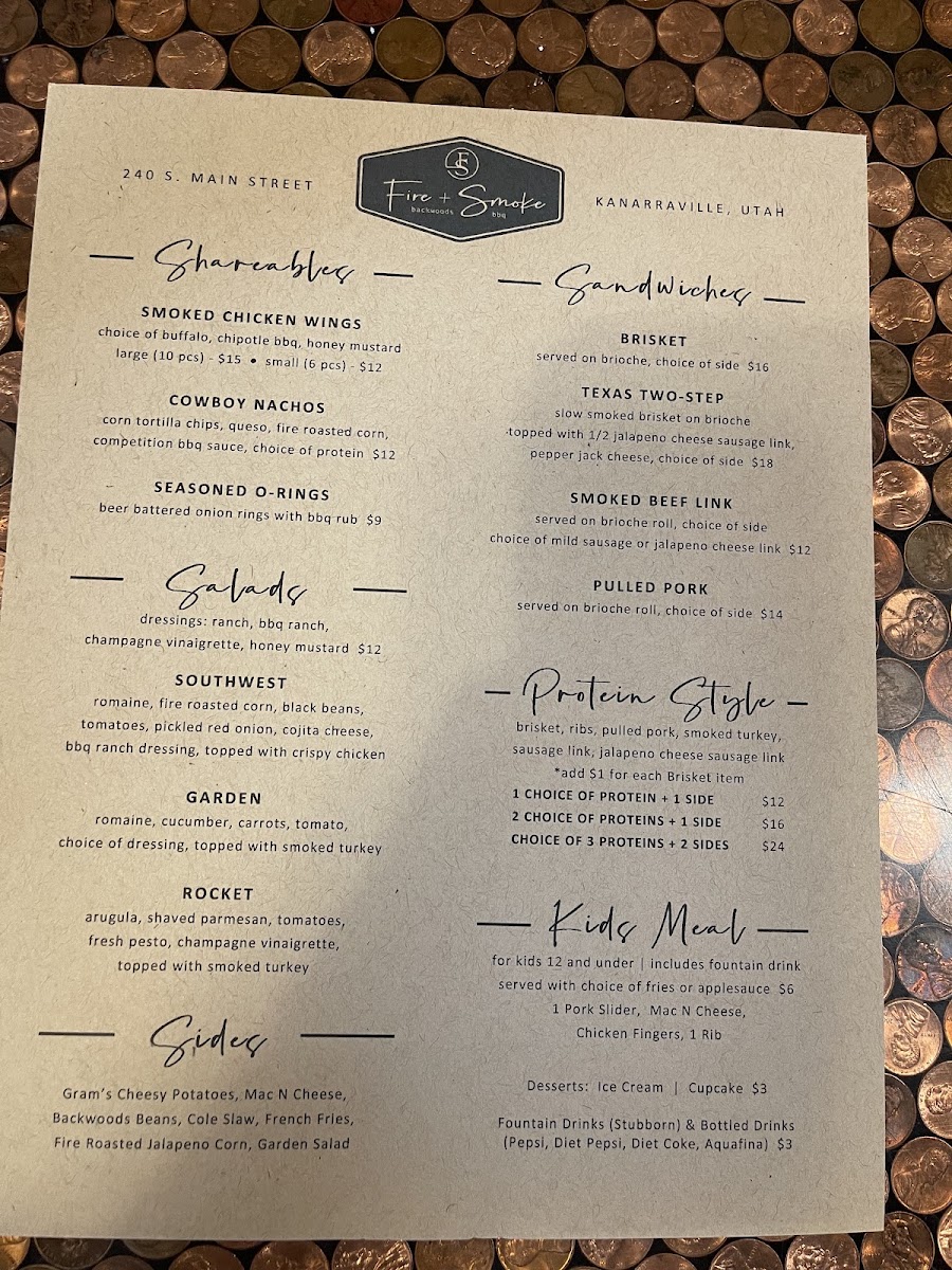 Fire + Smoke BBQ menu board