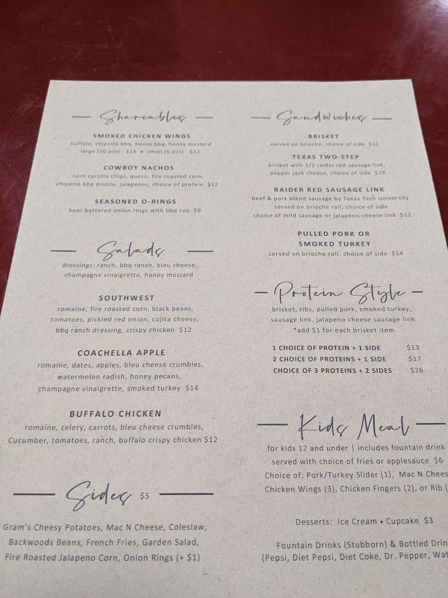 Fire + Smoke BBQ menu board