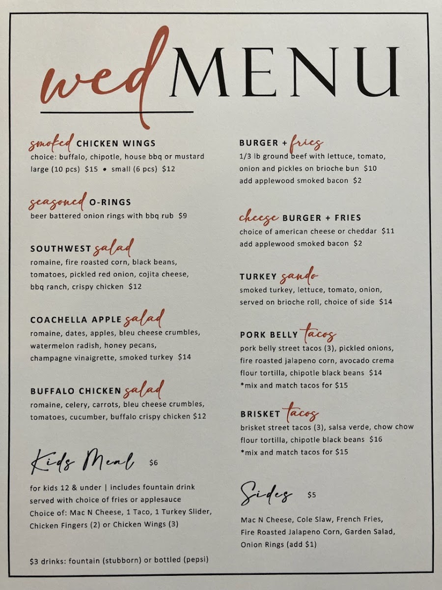 Fire + Smoke BBQ menu board