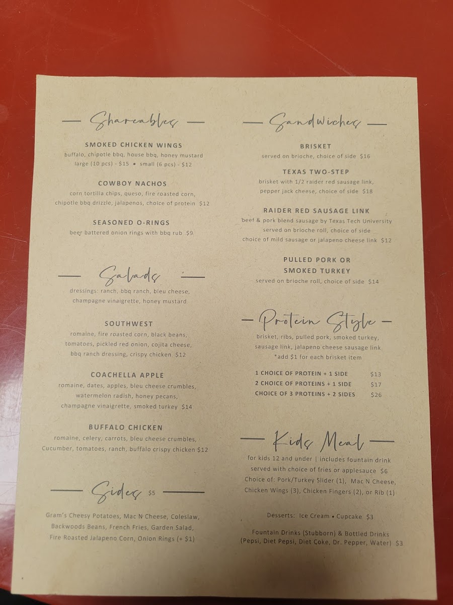 Fire + Smoke BBQ menu board