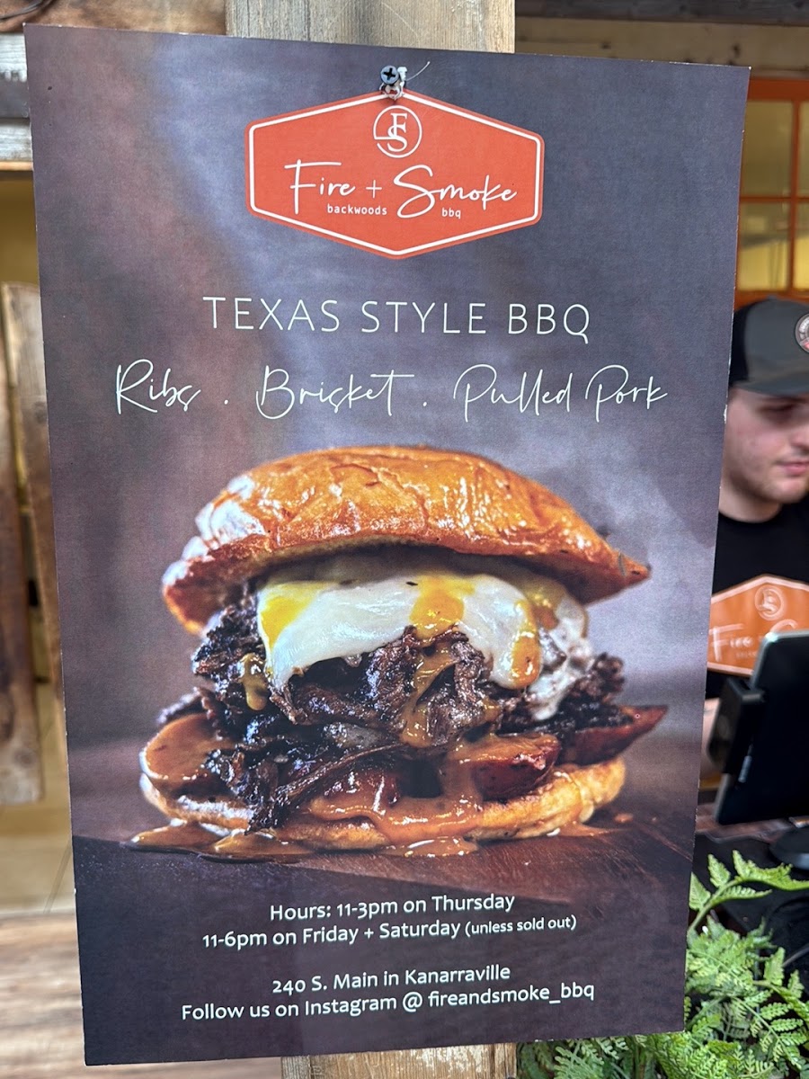 Fire + Smoke BBQ menu board