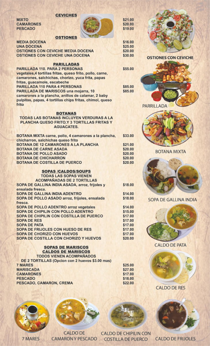 SALVIMEX110 RESTAURANT & BAR menu board
