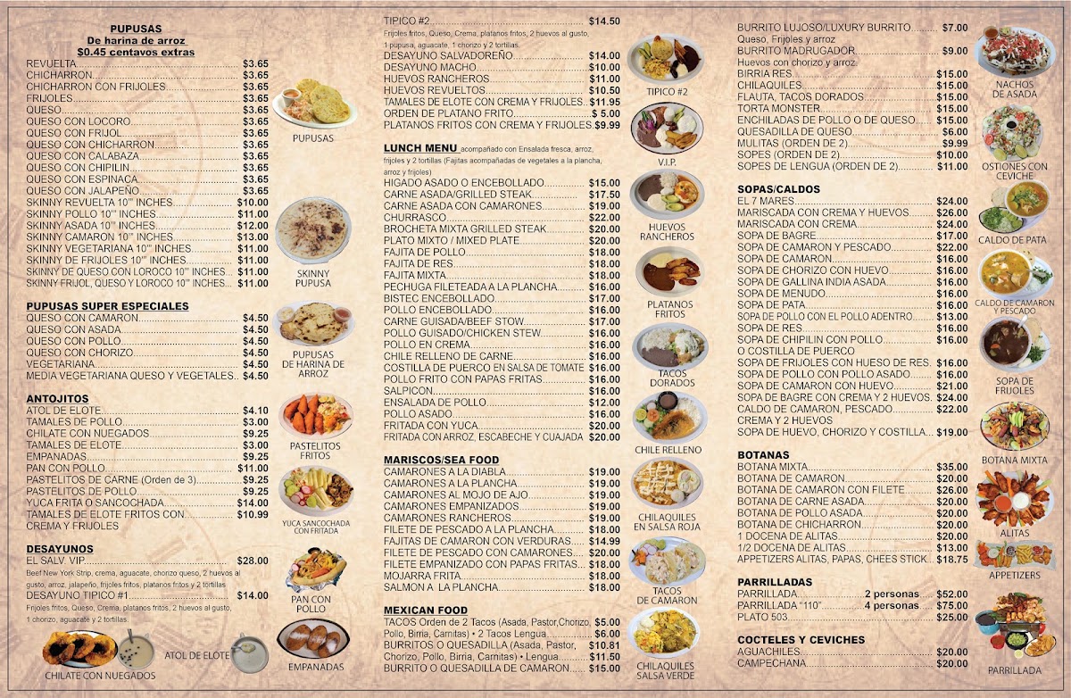 SALVIMEX110 RESTAURANT & BAR menu board