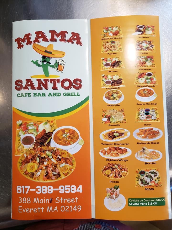 Mama Santos Cafe Bar & Grill menu board