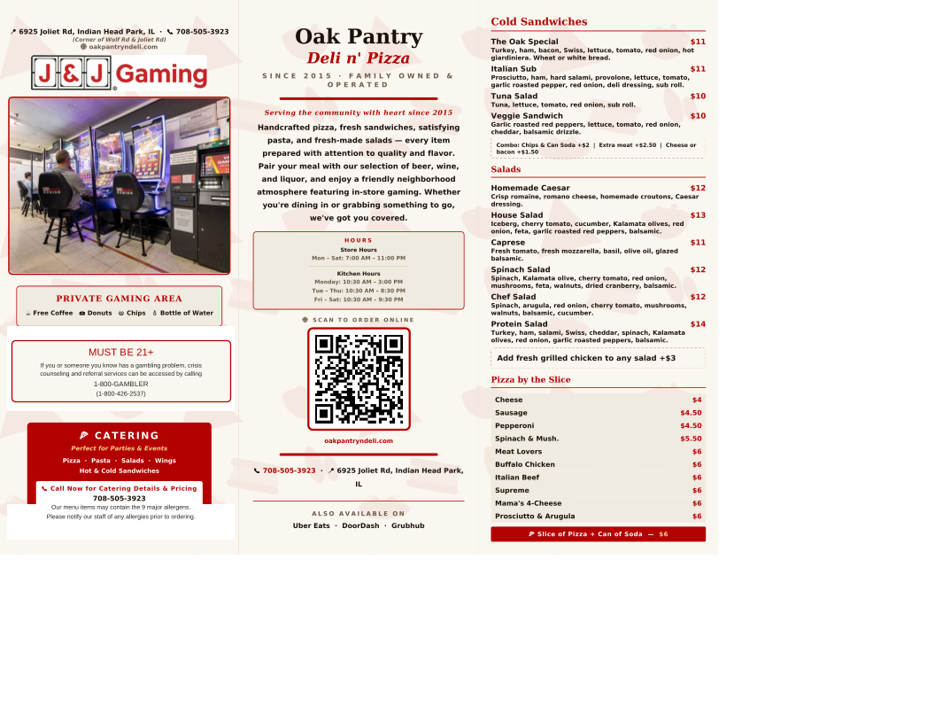 Oak Pantry deli n' Pizza menu board