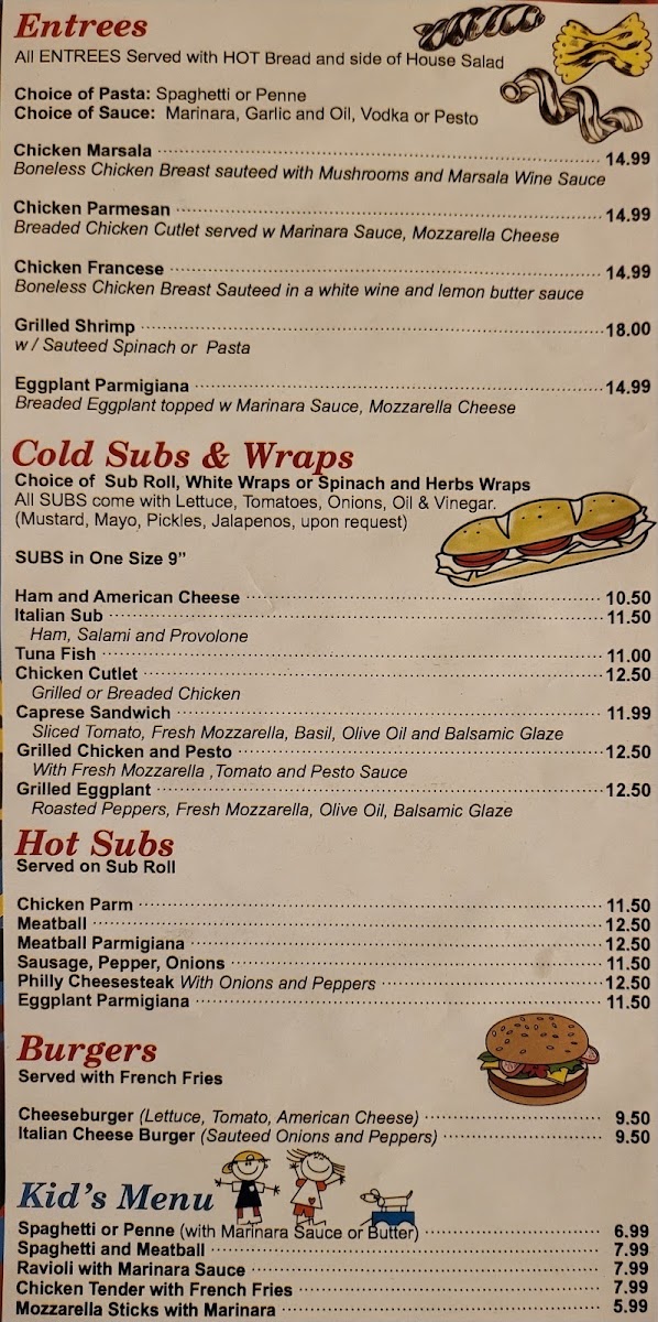 O Sole Mio Pizzeria & Grill menu board