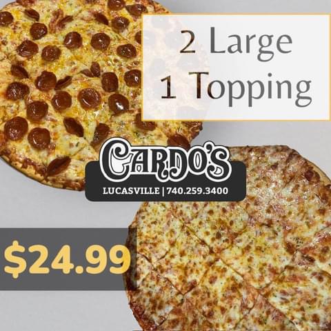 Cardo's Pizza of Lucasville menu board