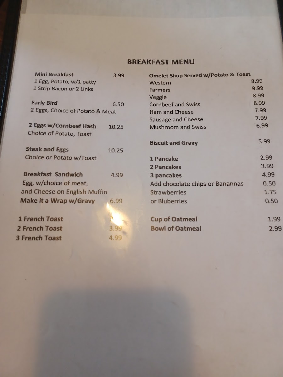 Nikki's Family Restaurant menu board