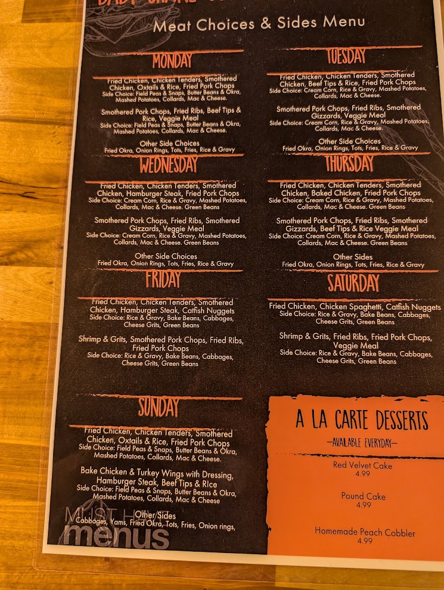 Baby Shane Southern Fried Chicken menu board