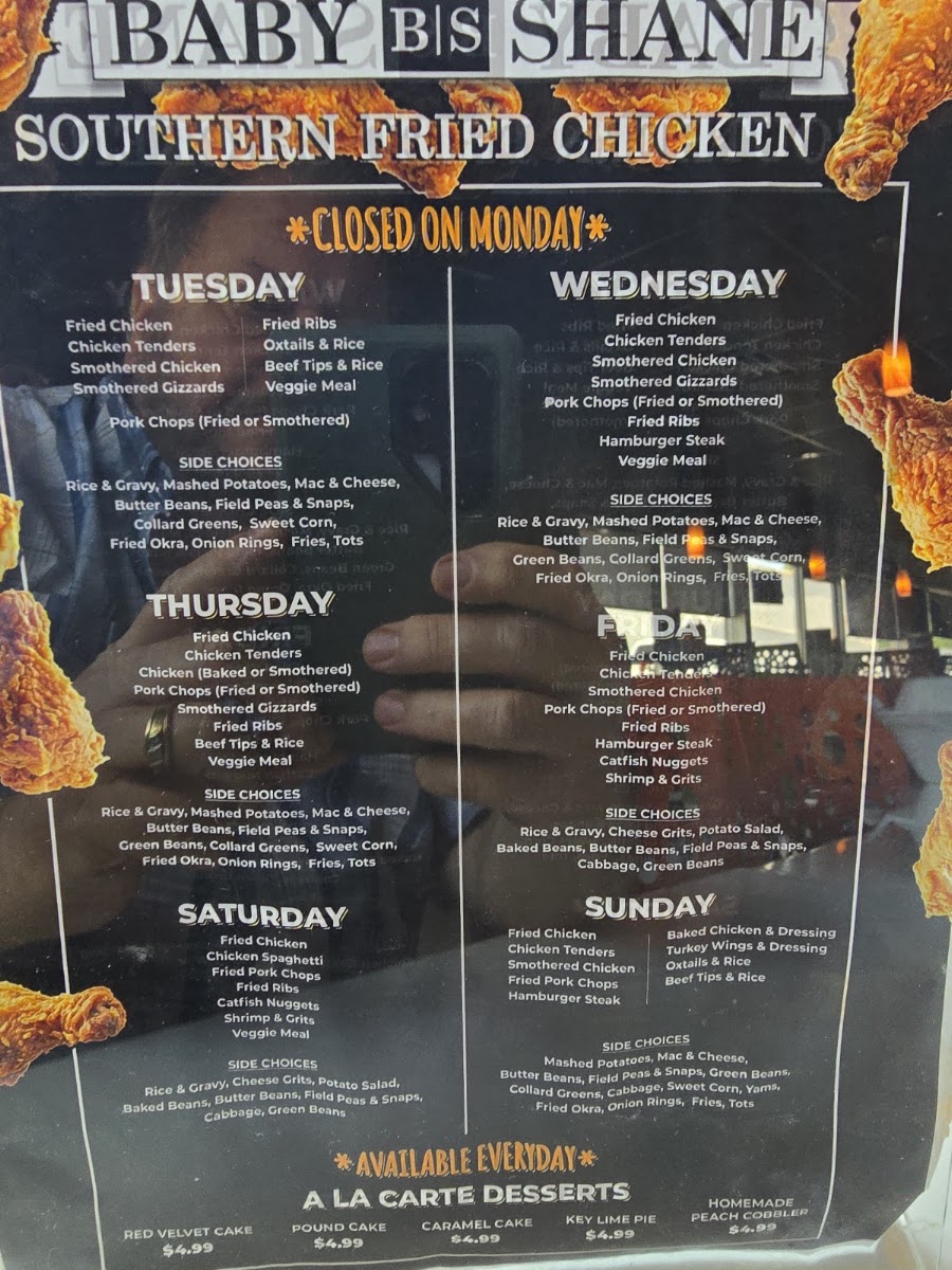 Baby Shane Southern Fried Chicken menu board