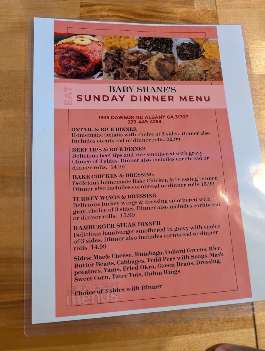 Baby Shane Southern Fried Chicken menu board