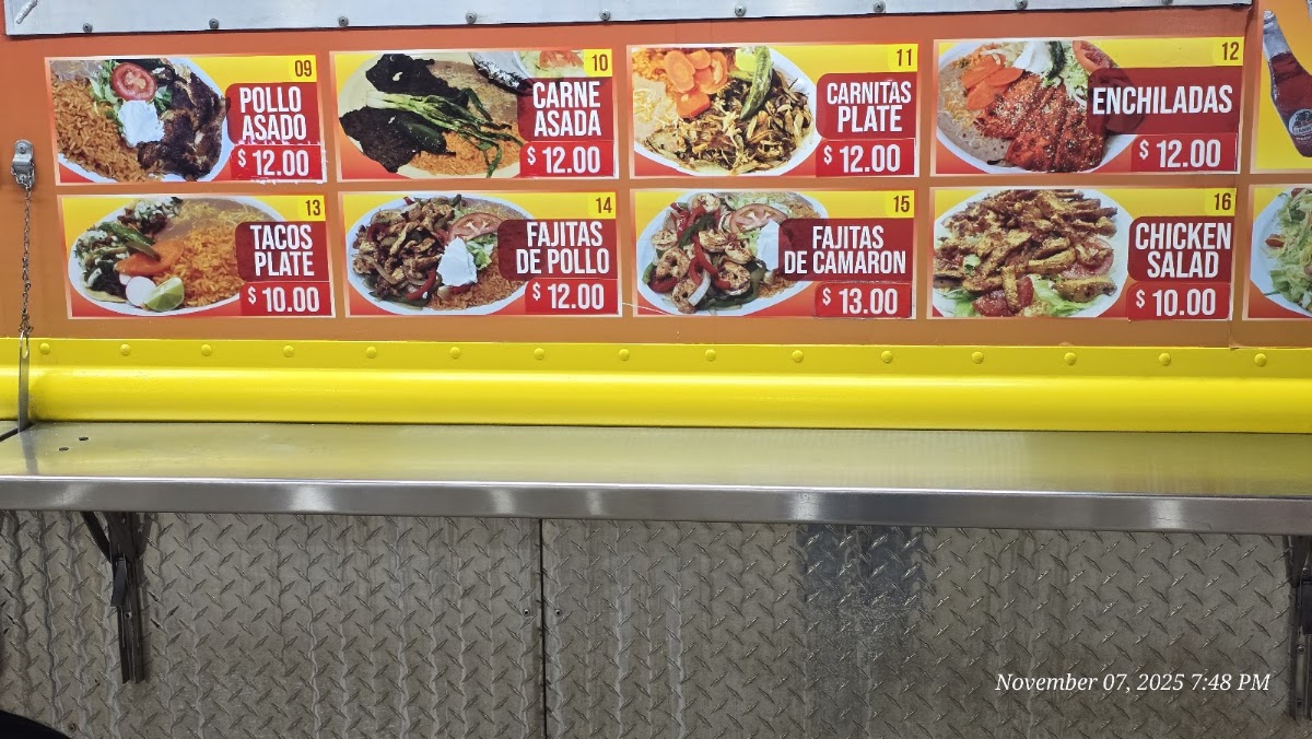 Tacos Jalisco Los Amigos Food Truck menu board
