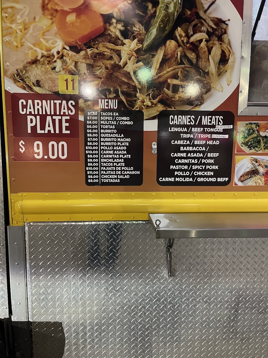 Tacos Jalisco Los Amigos Food Truck menu board