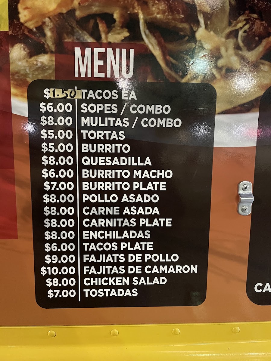 Tacos Jalisco Los Amigos Food Truck menu board