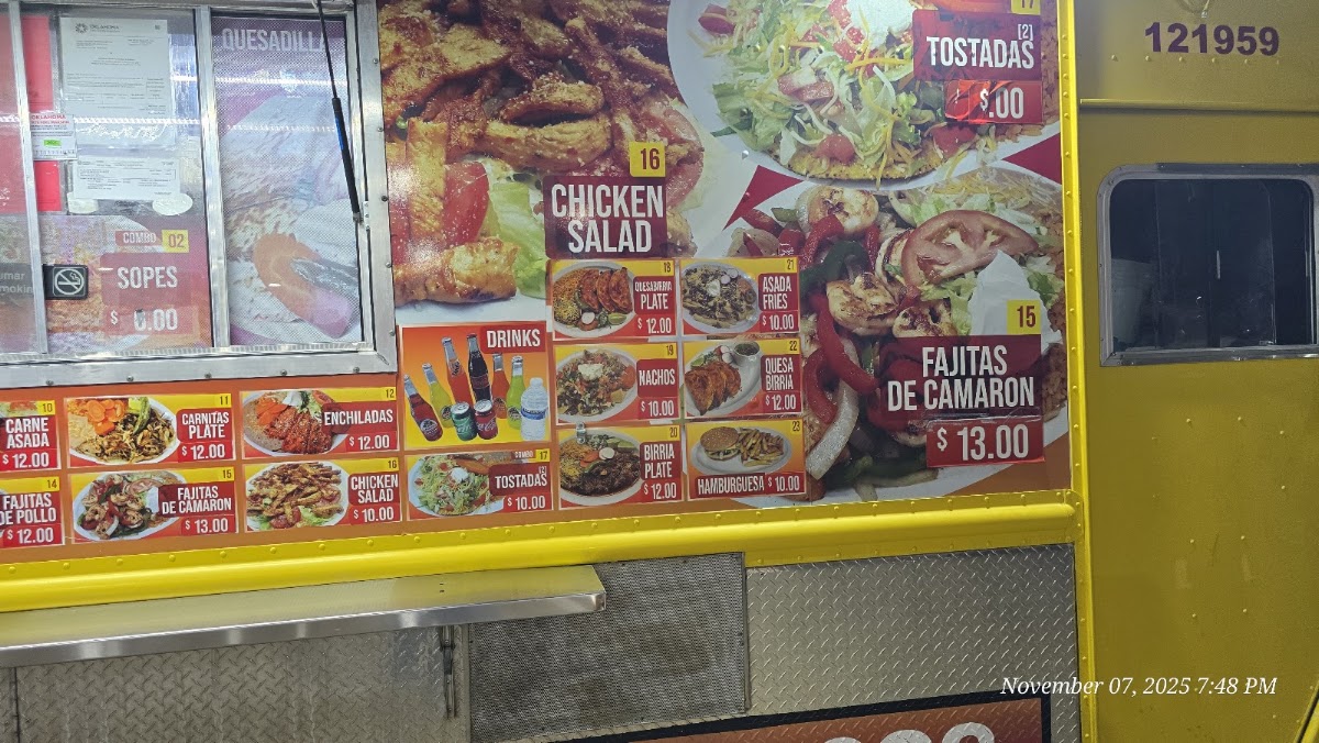 Tacos Jalisco Los Amigos Food Truck menu board