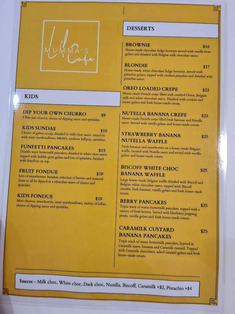 Lil Mumma's Cafe menu board