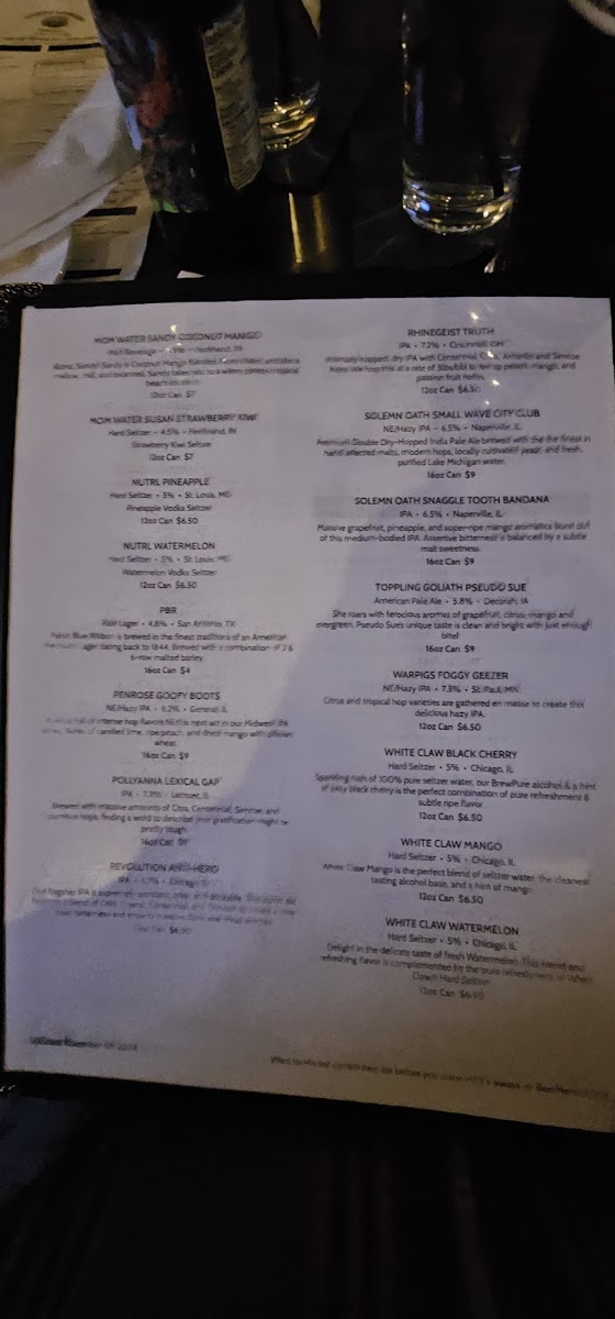 Burnt Barrel Social - Sugar Grove menu board