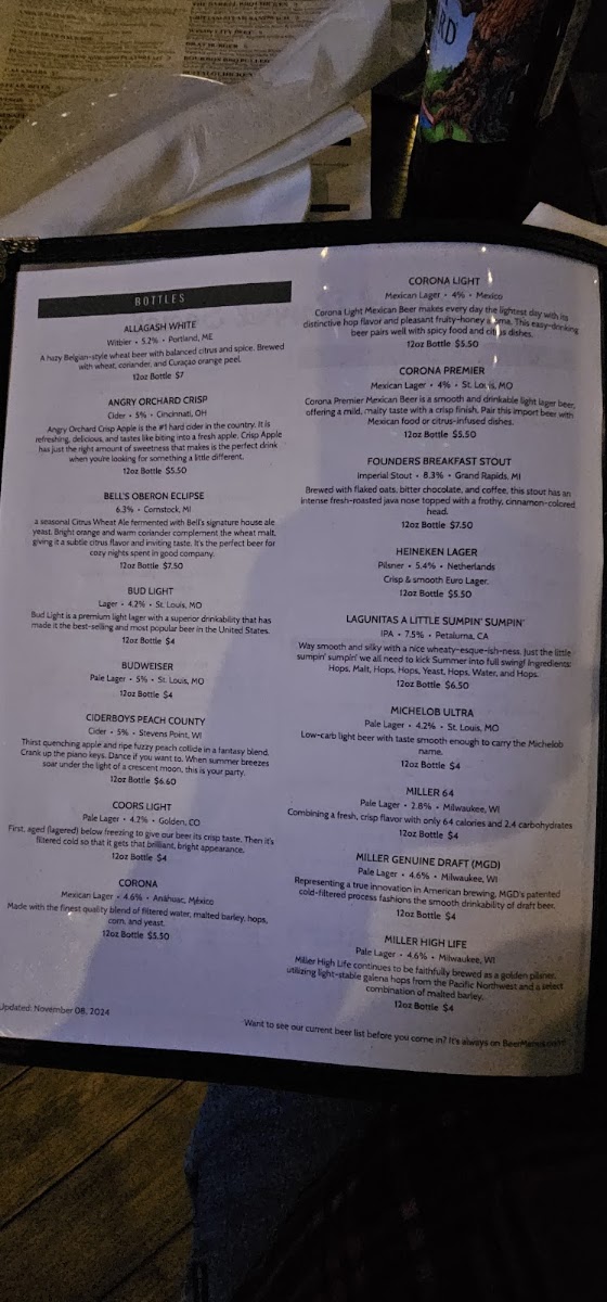Burnt Barrel Social - Sugar Grove menu board