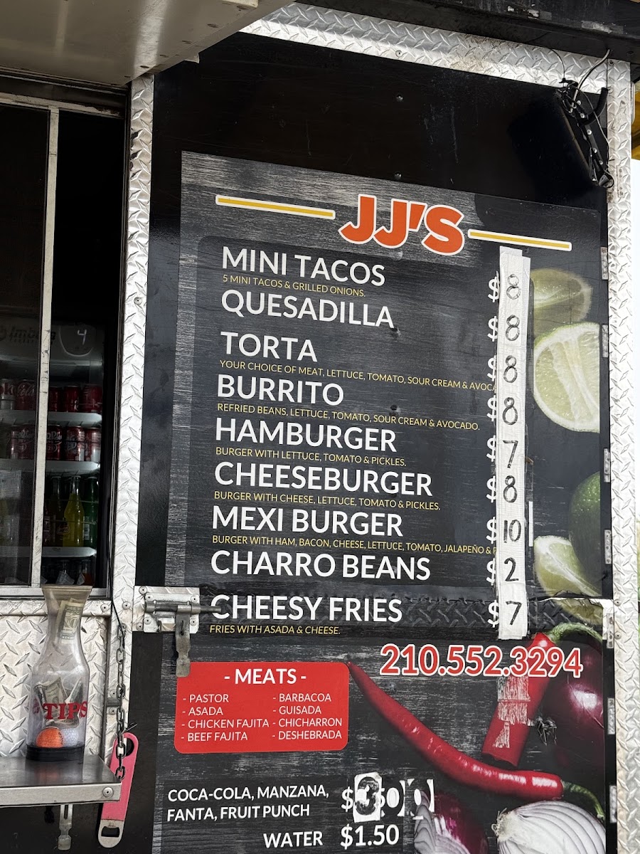 JJ'S TACOS menu board