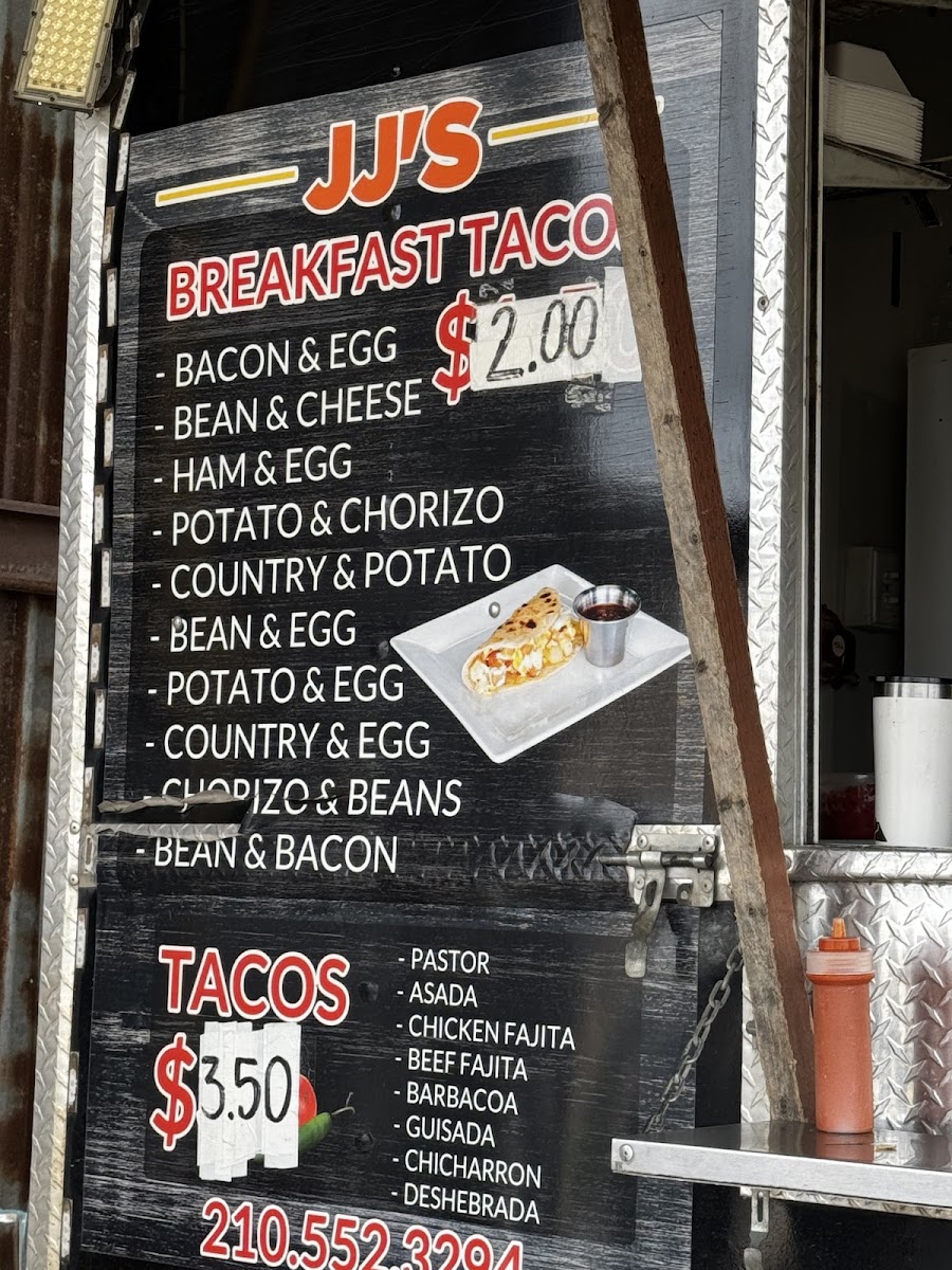 JJ'S TACOS menu board