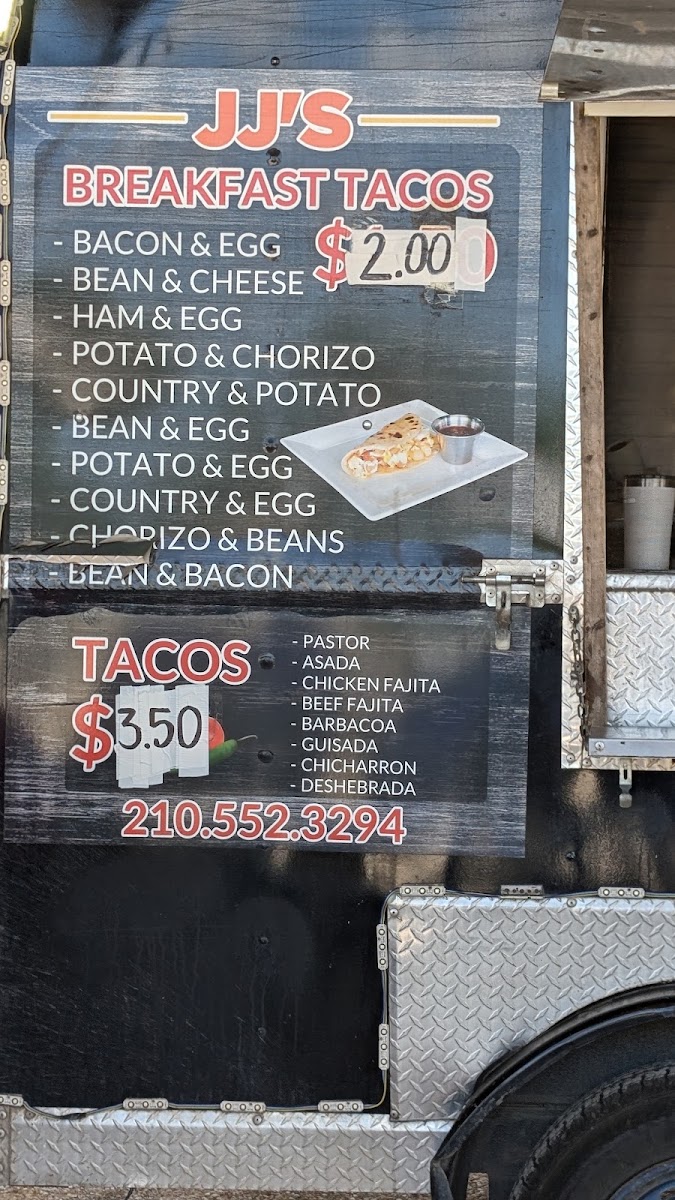 JJ'S TACOS menu board
