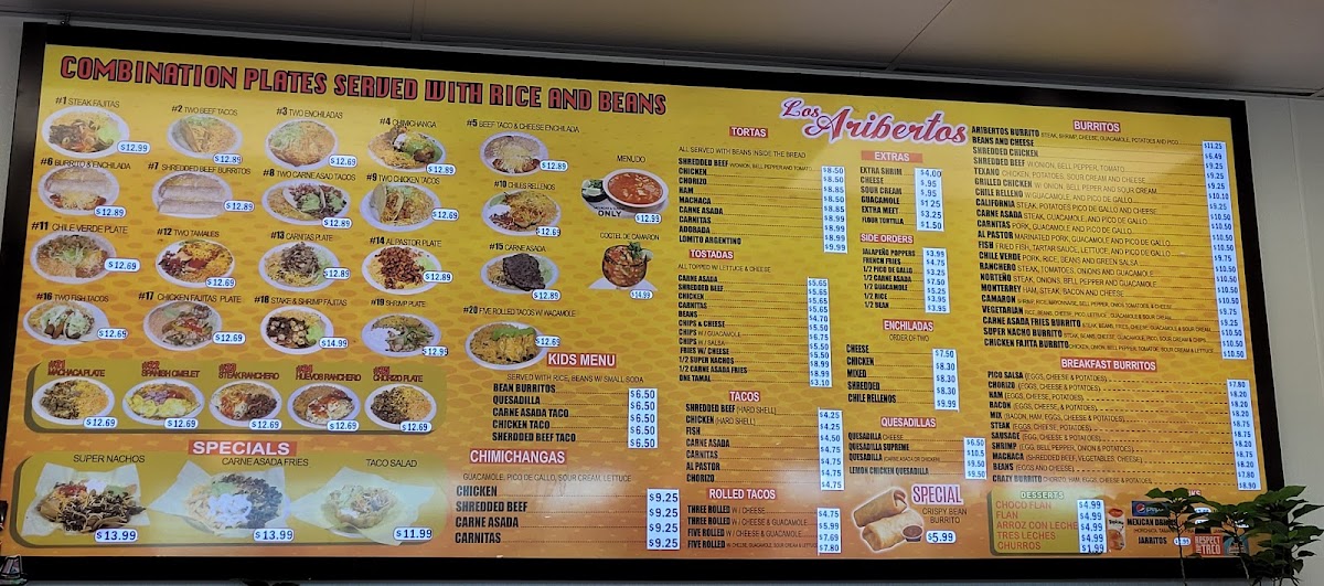 Los Aribertos Mexican Food menu board